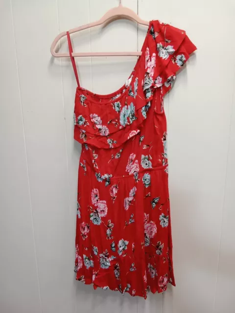 Love Fire Women'S Red/Blue Floral 1 Shoulder Dress (Size L) Nwt