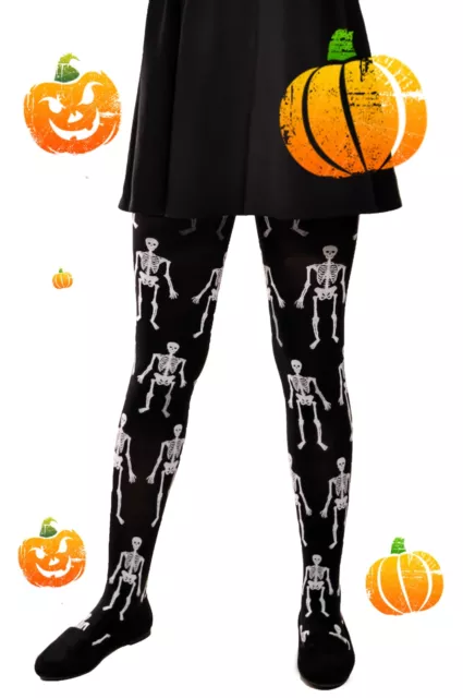 Trick or Treat Halloween fancy party girl's Skeletons tights 6-16 years