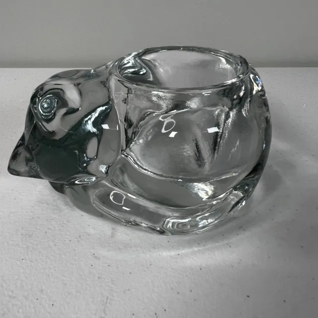 Indiana Glass Sleeping Cat Votive Candle Holder Crystal Clear Paperweight Vtg