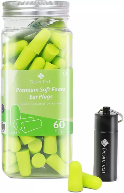 Premium Soft Foam Noise Cancelling Ear Plugs with 38dB SNR Protection - 60 Pairs