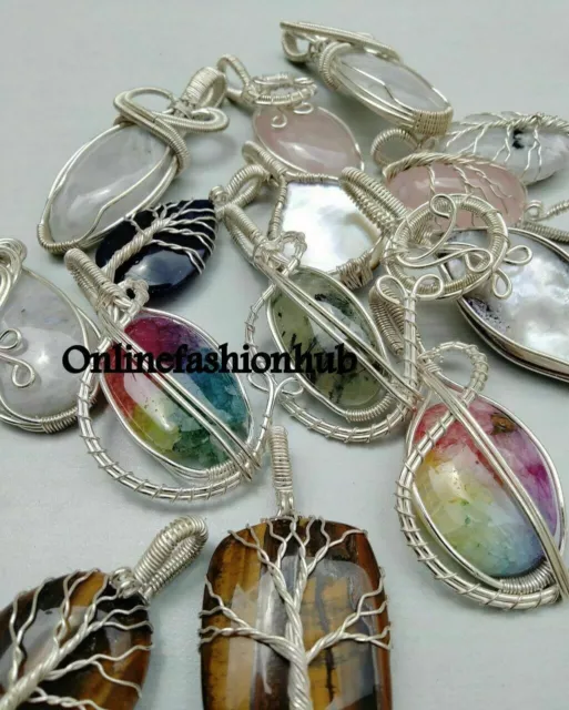 Labradorite,rose quartz,amethyst Copper Wire-Wrapped Pendant 100pcs Jewelry 3