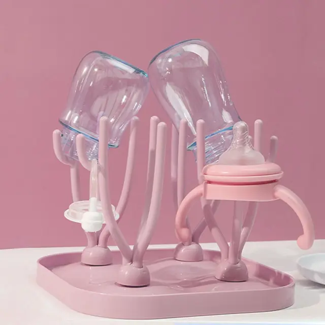 Estantes de secado de biberones para bebé soporte drenaje de limpieza de biberones (rosa)
