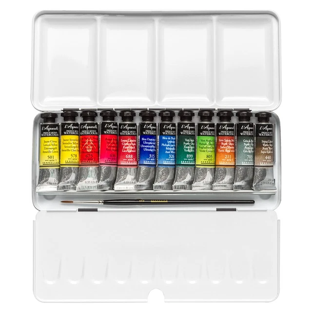 Juego de 12 tubos caja de metal de acuarela SENNELIER