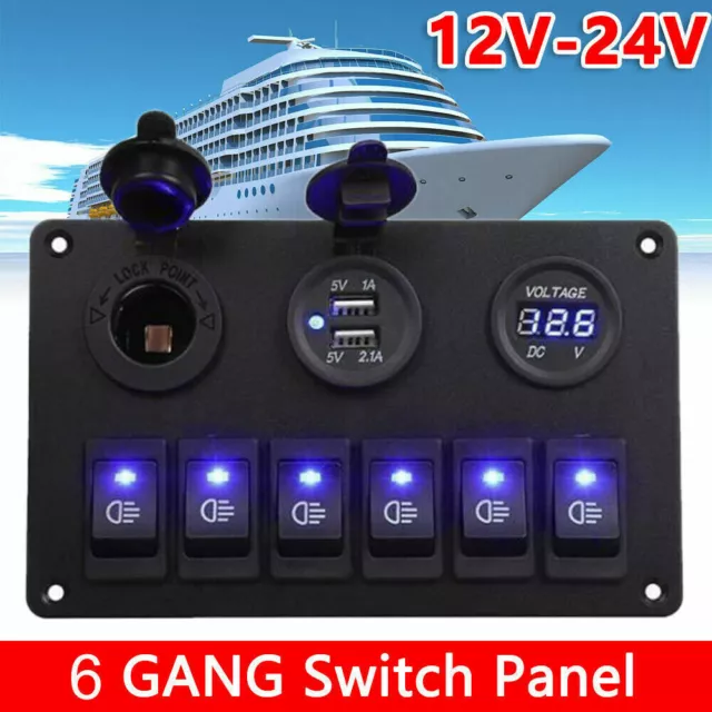 6 Gang LED Schaltpanel Schalter Schalttafel Voltmeter für Auto KFZ Boat Marine