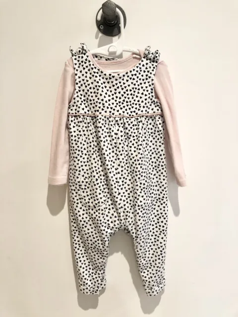 John Lewis baby girl dungarees 6-9 months with H&M Vest.