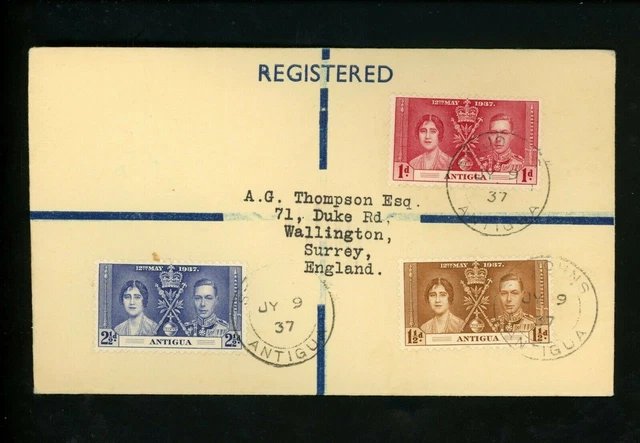 Postal History Antigua Scott #81-83 Coronation Not FDC 7/9/1937 St. John's