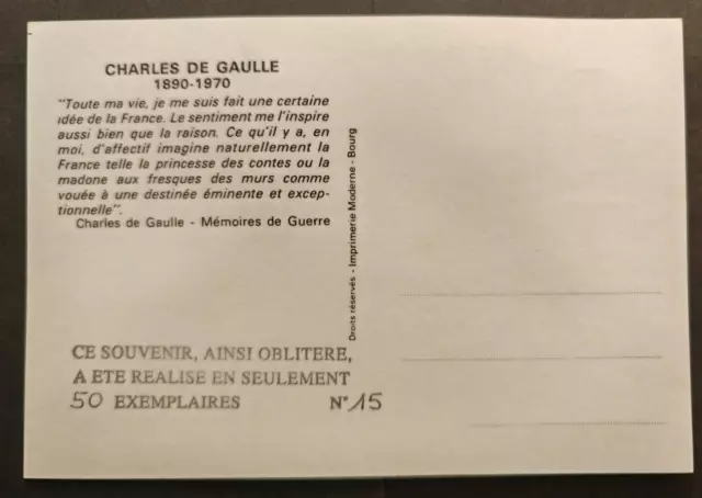 RARE à SAISIR 15/50 CARTE MAXIMUM 1er jour Général DE GAULLE Double date 2