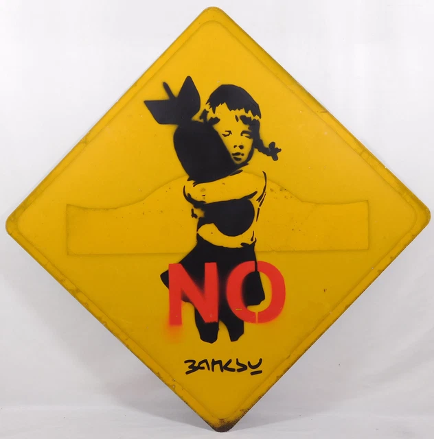STREET SIGN ORIGINAL, UK urban art vintage 90s Banksy Style Bomb Hugger