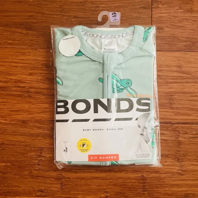 Bonds Baby Turtle Green Yellow Orange Short Sleeve Zip Romper Size 0 BNIP