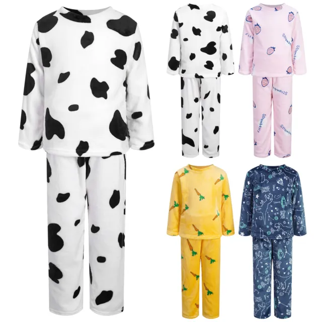 iEFiEL Kids Boys Girls Flannel Pyjamas Set Warm Pjs Long Sleeve Winter Nightwear