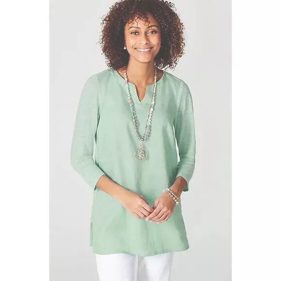 J. JILL LOVE Linen Tunic Women's S Seaglass Green Mixed Media A-Line Slits  NEW $56.67 - PicClick AU