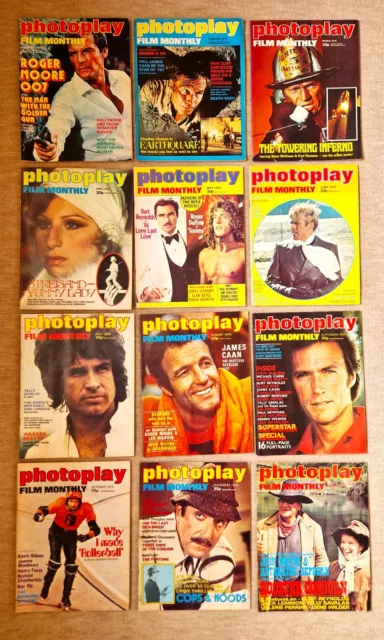 12 x Photoplay Film Magazines 1975 Full Year Towering Inferno Earthquake Bond