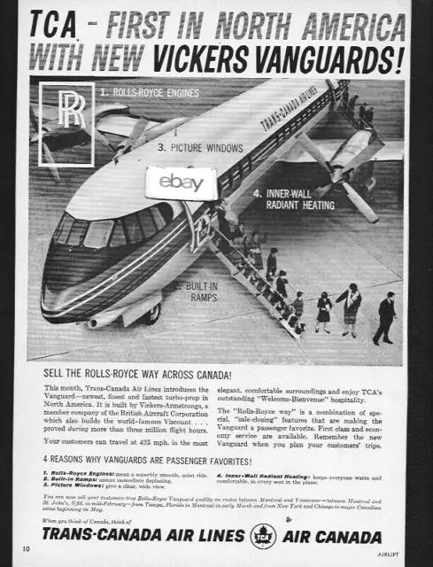 Tca Trans Canada Airlines 1961 Vickers Vanguard First In North America Ad