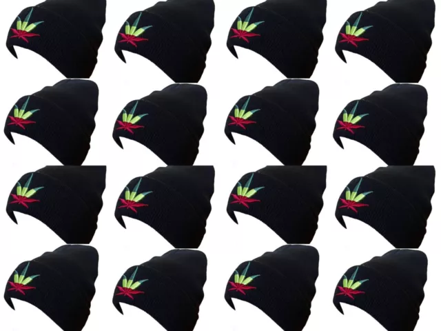 Pack of 16X Embroidery Weed Design Marijuana Leafs Foldable Knit Beanie One Size