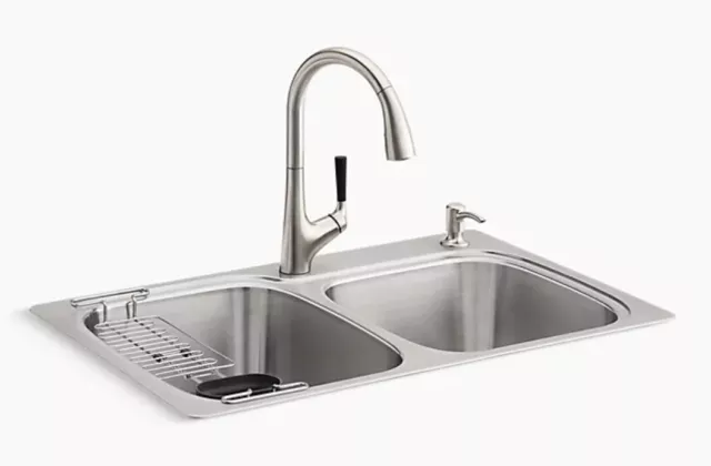 All-In-One 33" top-/undermount Double-bowl Kitchen Sink K-R75791-2PC-NA