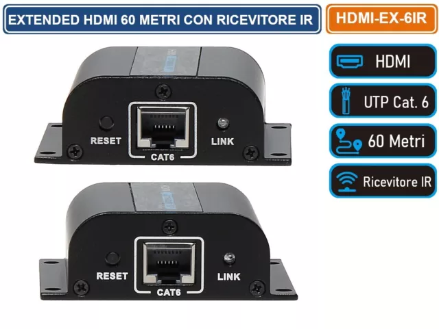 EXTENDER HDMI FULL HD 1080i 3DHDCP SU CAVOLAN UTP RJ45 60METRI CON RICEVITORE IR 2