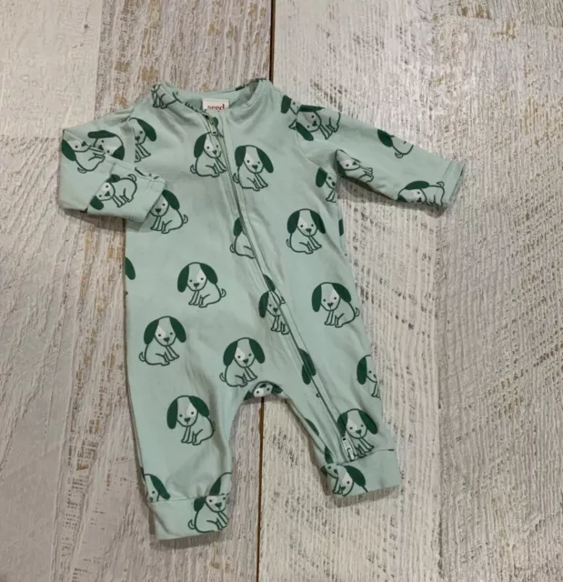 Baby unisex girls boys sz 0000 SEED one piece Newborn cotton green allinone
