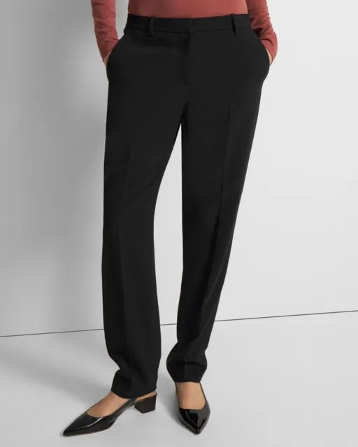 Theory Treeca Full Length Pant in Admiral Crepe Women 10 $285 EUC Pockets Black