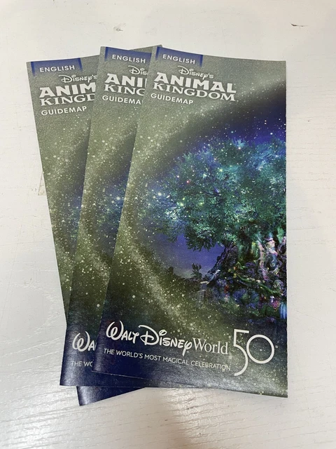 WALT DISNEY WORLD Animal Kingdom Guide Map x 3 50th Anniversary 2022 £3 ...