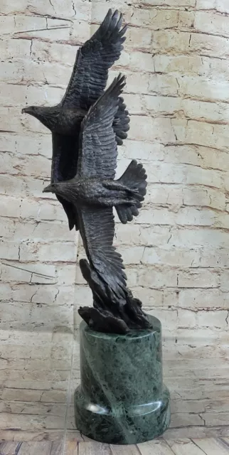 Très Grand Original Deux Flying Aigle Bronze Sculpture Statue Marbre Figurine Nr