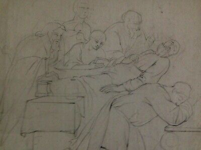 Early 19th c OLD MASTER DRAWING 'Mourning Scene' ca 1820 - OLD PAPER - QUALITY