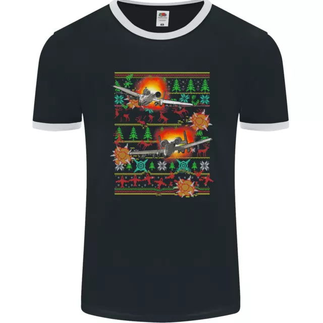 Maglietta Chrismas Fighter Jet Plane Pilot RAF Divertente Uomo Ringer FotoL