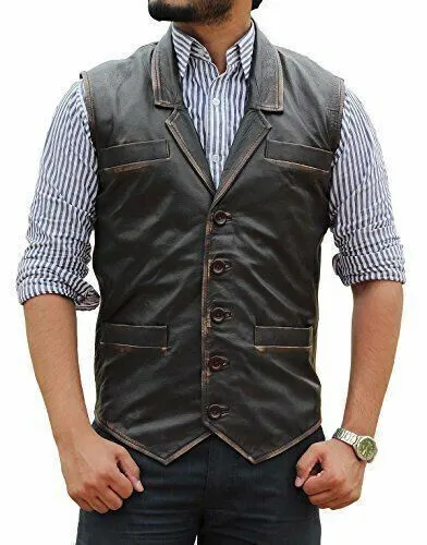 Men’s Motorcycle Biker Vintage Distressed Brown Real Leather Vest