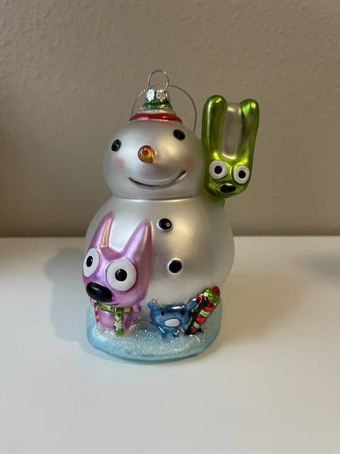 HOOPS AND YOYO Snowman SNOW BUDDIES Glass CHRISTMAS ORNAMENT No Box Hallmark