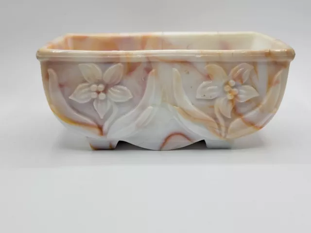 Vintage AKRO AGATE Orange White Slag Glass Lily Daffodil Planter  5.5”