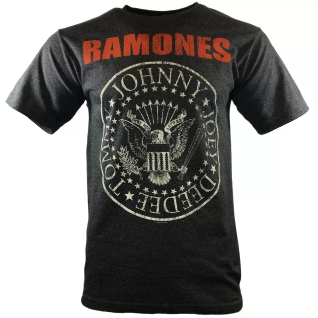 Ramones Men's HEY HO LET'S GO Blitzkrieg Bop Band T-Shirt, Charcoal Gray