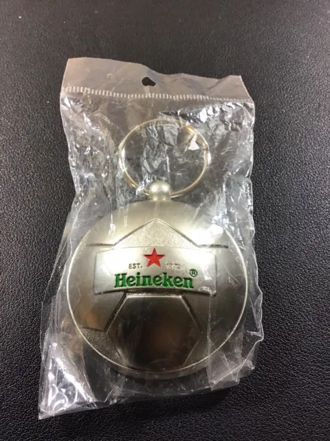 Heineken Beer Red Star Soccer Ball Keychain Bottle Opener Silver NIP World Cup