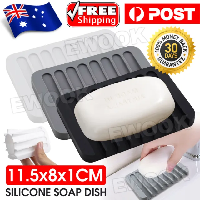 Silicone Soap Dish Storage Holder Soapbox Plate Tray Drain Box Tool Bathroom AU