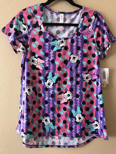 LULAROE Classic T Shirt Top DISNEY Minnie Mouse Pink Purple Black Dots XS NWT