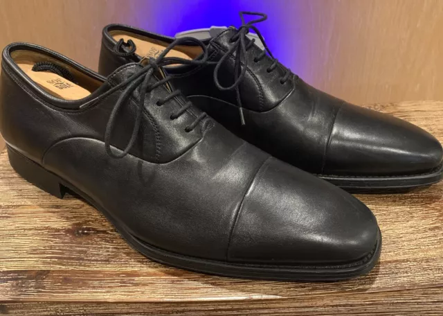 Magnanni Mens Lace Up Black Leather Dress Oxford Cap Toe Shoes Size 10.5