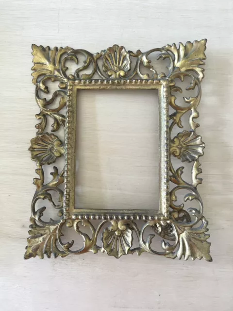 Vintage Metal Brass Ornate Picture Frame Shell Scroll Gorgeous Patina!