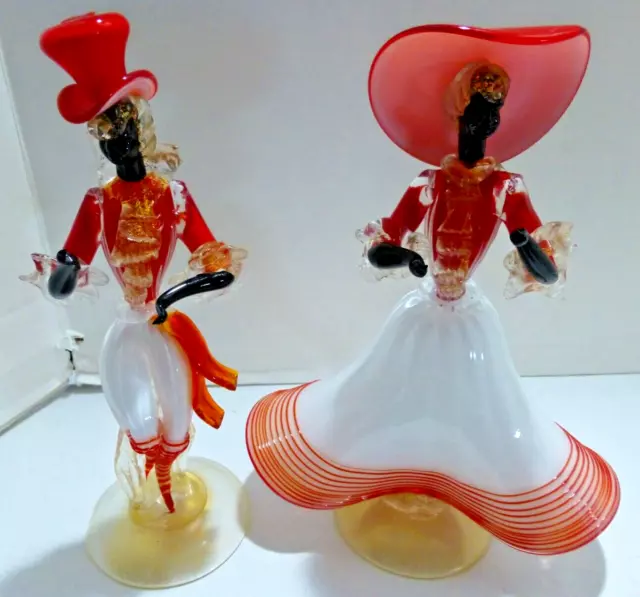 PR Vintage  Italian Venetian Murano Glass Man/Woman Dancer Figurines Rare