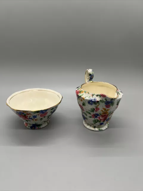 Vintage Royal Winton GRIMWADES OLD COTTAGE CHINTZ CREAMER 3x3,  SUGAR 3x1.5 2