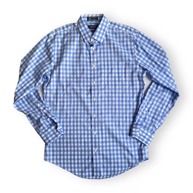 Nordstrom Trim Fit Wrinkle Free Smart Care Blue Gingham Dress Shirt 15.5 34 35
