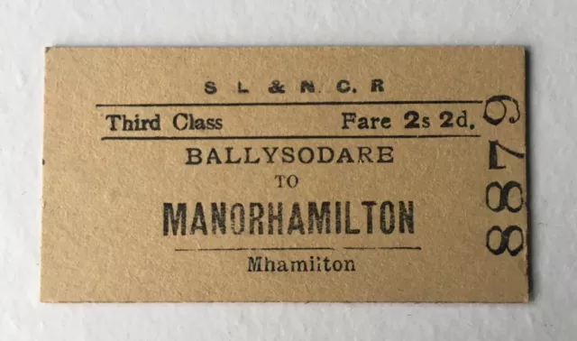 Vintage 1960s  Irish SLNCR Railway Ticket Ballysodare - Manorhamilton Edmondson