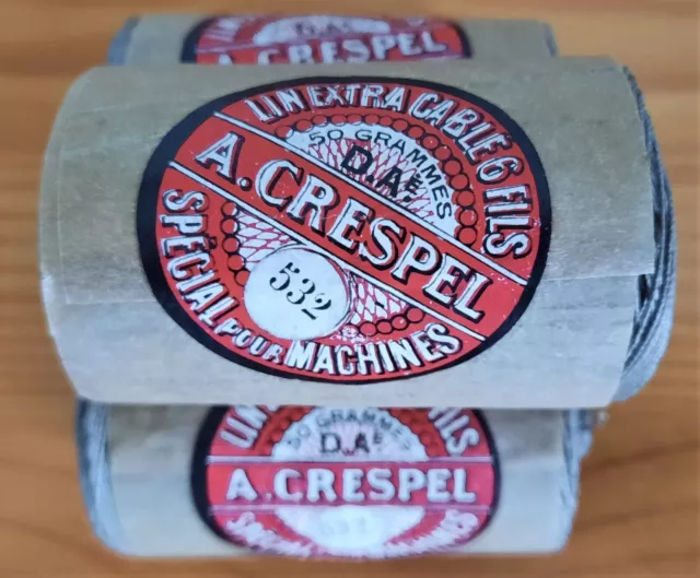 Ancienne bobine de fils de lin extra cablé 6fils  A.CRESPEL N° 532 sp. machine