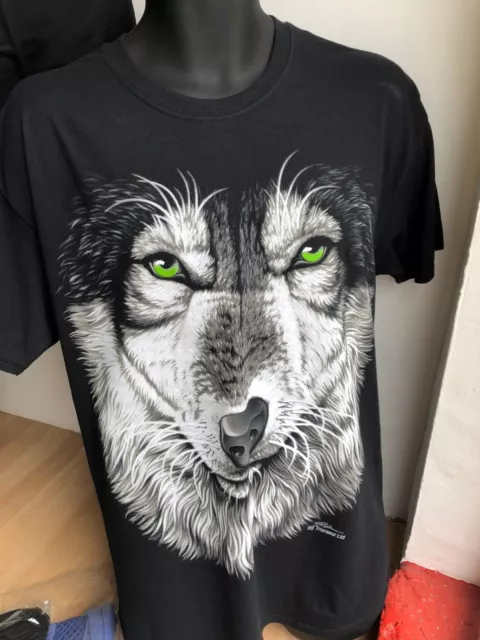 T-Shirt Wolf Image Occhio Verde Nero - Uomo - Rasta Reggae Reggae Retro Semplice 018