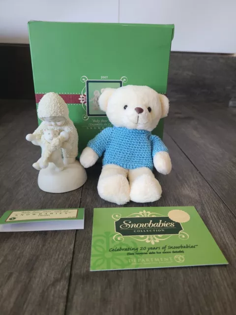 Department 56 Snowbabies Baby Bear Steps 2 PC w/Stuffed Bear in Blue Sweater New