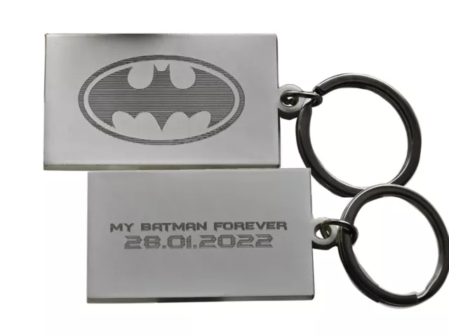 Personalised BATMAN Keyring  with your custom Text Engraved on Reverse