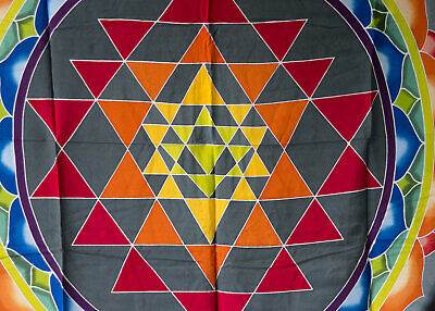 Batik Chakra Sri Yantra tenture murale Mandala Yoga fond noir 110x93cm 492 2