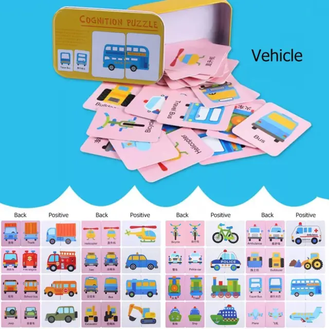 Baby Kids Child Iron Box Cards Matching Game Educational Toy (Vehicle) 2