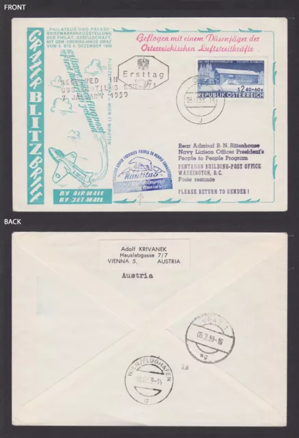 AUSTRIA 1958, Air mail Cover to USS Nautilus Atom submarine