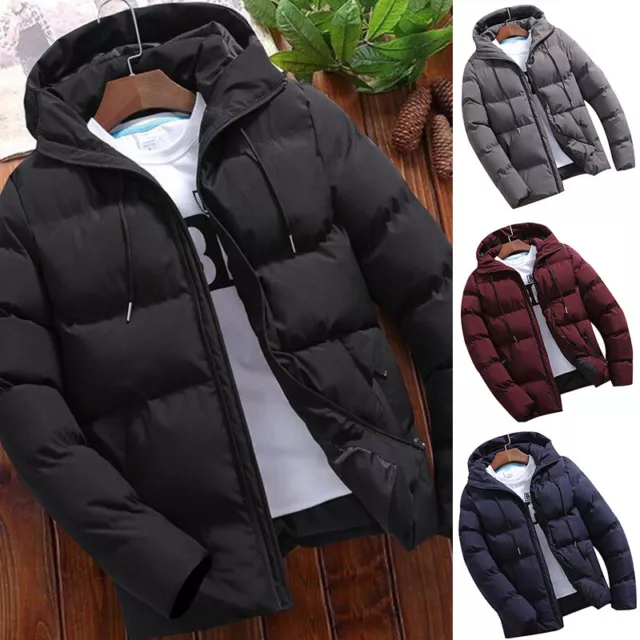 Uomo Caldo Inverno Parka Imbottito Giacca Bolle Piumino Zip Cappotti Cappuccio ^