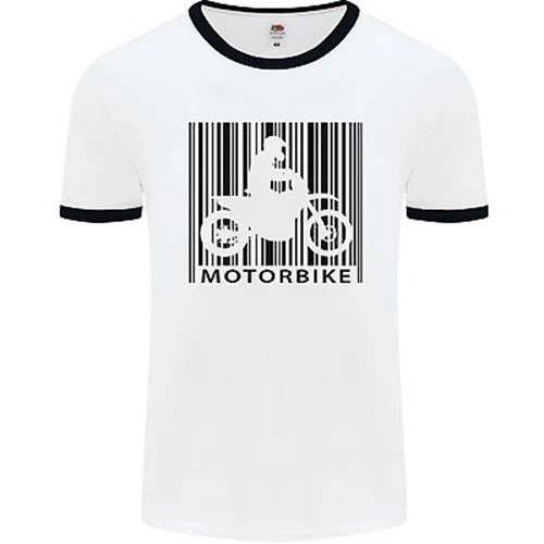 T-shirt motociclista codice a barre biker moto uomo bianco