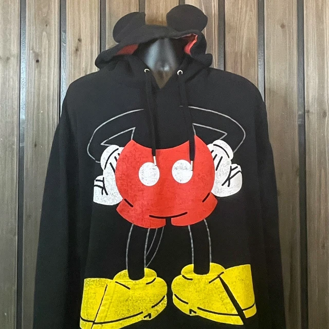 Disney Parks Mickey Mouse Black Hoodie with Built In Ears Size 3XL Double-Sided