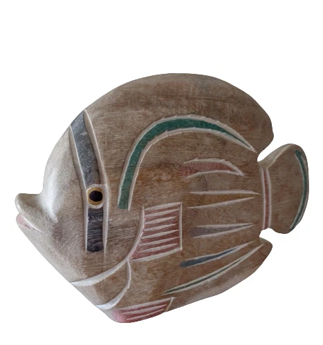 Vintage Hand Carved Wooden Ocean Reef  Fish Pastel Nautical Decor  8"